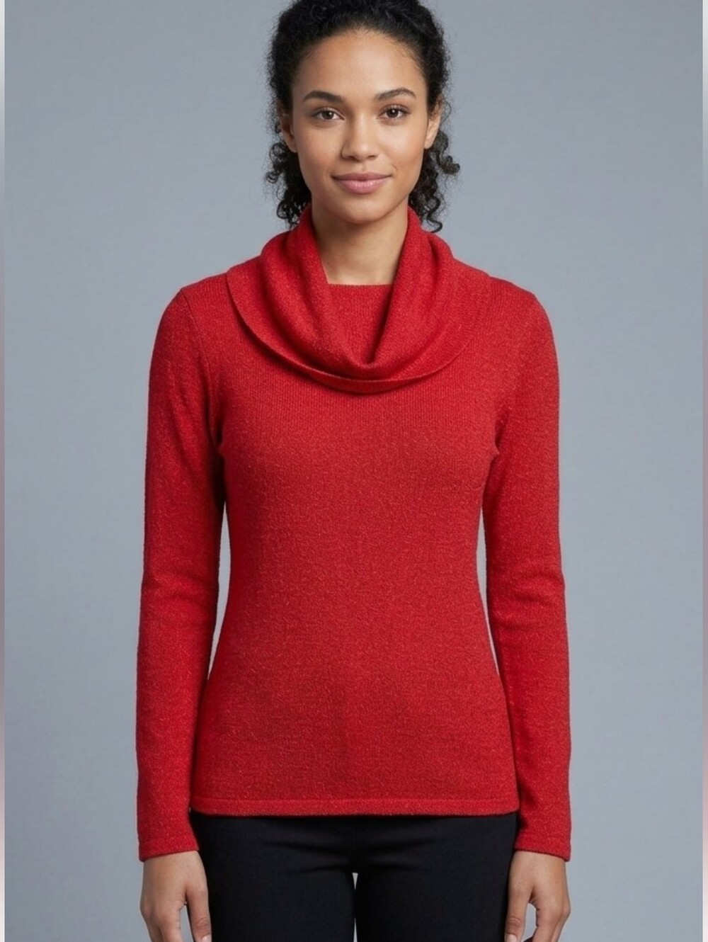 August Silk Red Sparkle Cowl-Neck Sweater Size M